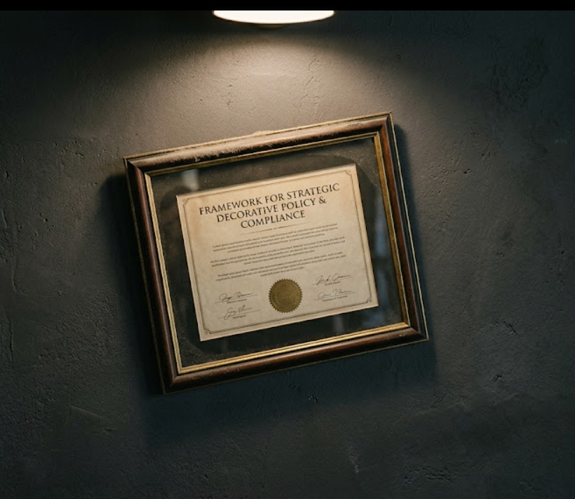 decorative AI olicy certificat hanging with frame